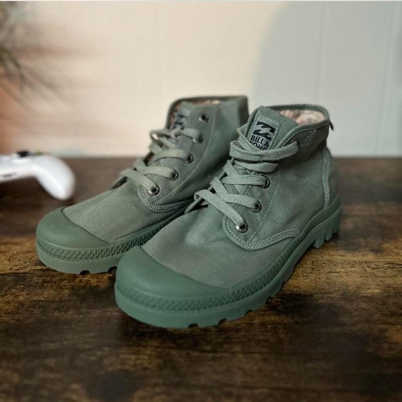 Billabong vintage style canvas and rubber safari combat boots, olive green - Picture 4 of 8